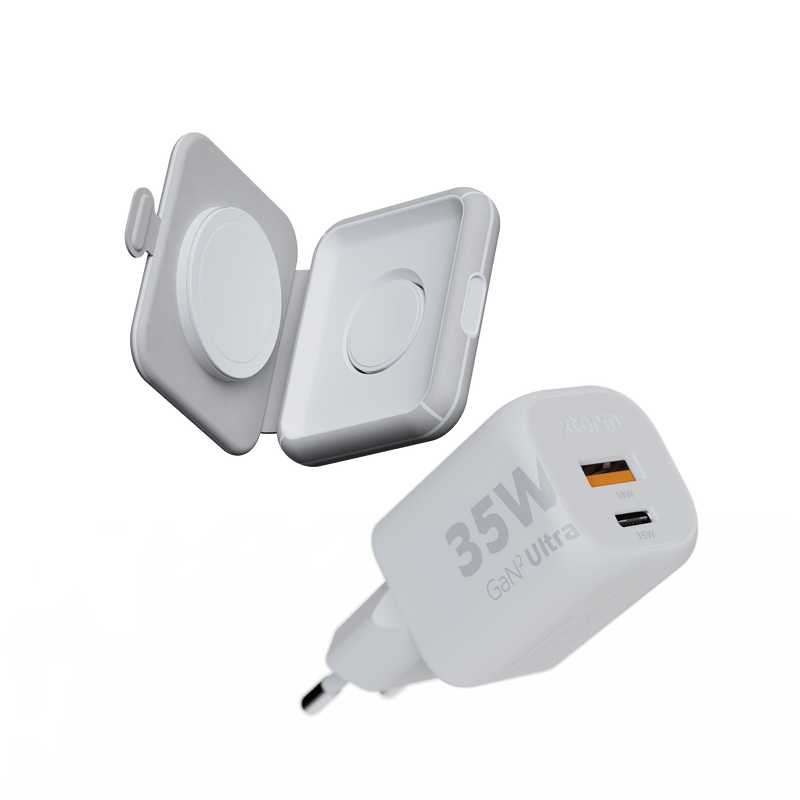 Xtorm 2in1 Opvouwbare Draadloze Oplader + 35W Snellader Bundel