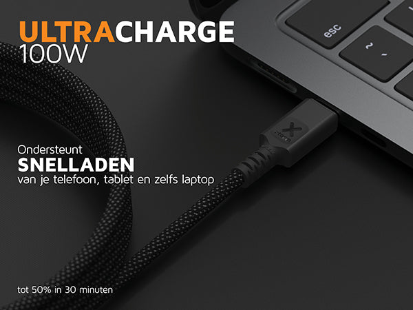 Ultracharge 100W. Ondersteunt snelladen van je telefoon, tablet en zelfs laptop