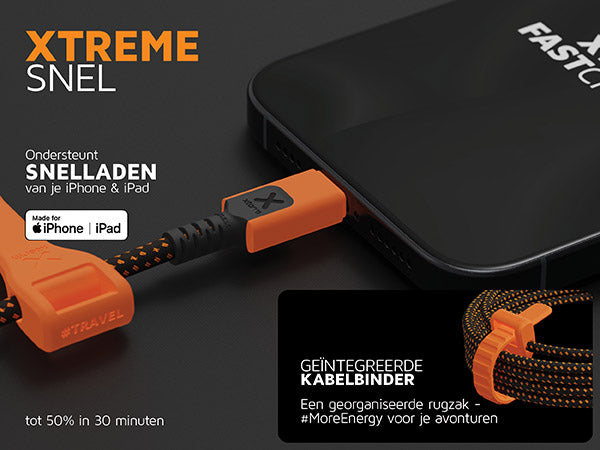 Xtreme snel. Ondersteunt snelladen van je iPhone & iPad. Geïntegreerde kabelbinder Een georganiseerde rugzak - #MoreEnergy voor je avonturen