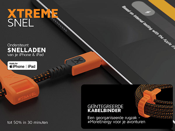 Xtreme snel. Ondersteunt snelladen van je iPhone & iPad. Geïntegreerde kabelbinder Een georganiseerde rugzak - #MoreEnergy voor je avonturen