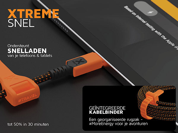 Xtreme snel. Ondersteunt snelladen van je telefoons & tablets. Geïntegreerde kabelbinder Een georganiseerde rugzak - #MoreEnergy voor je avonturen