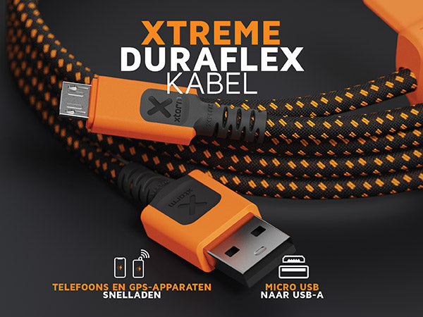 Xtreme duraflex kabel. Telefoons en gps-apparaten snelladen. Micro USB naar usb-a