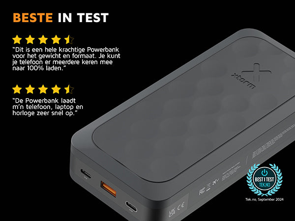 Beste in test. “Dit is een hele krachtige Powerbank voor het gewicht en formaat. Je kunt je telefoon er meerdere keren mee naar 100% laden.” “De Powerbank laadt m’n telefoon, laptop en horloge zeer snel op.”. 4.5 stars. 4.5 stars