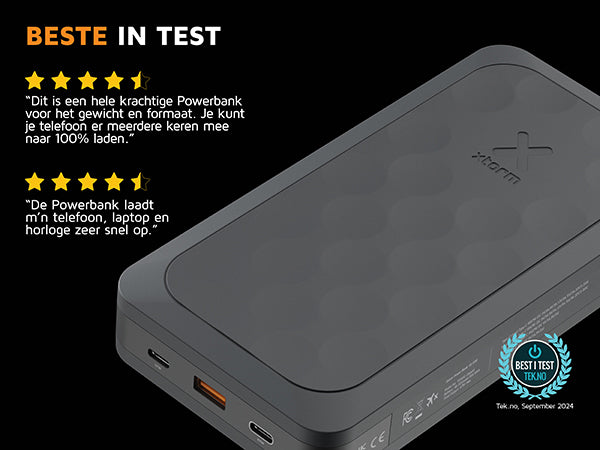 Beste in test. “Dit is een hele krachtige Powerbank voor het gewicht en formaat. Je kunt je telefoon er meerdere keren mee naar 100% laden.” “De Powerbank laadt m’n telefoon, laptop en horloge zeer snel op.”. 4.5 stars. 4.5 stars