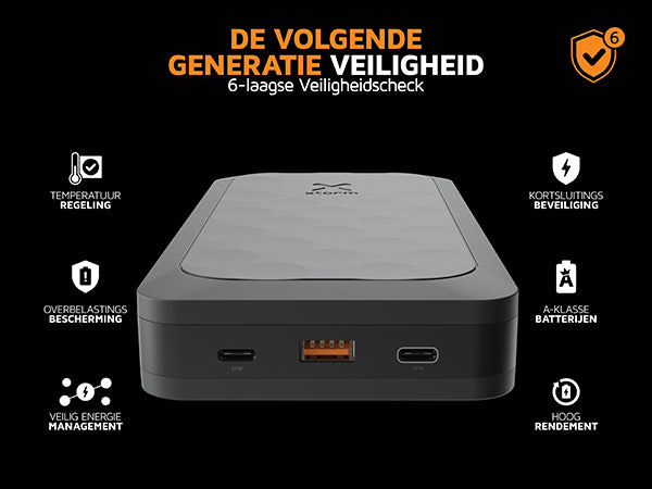 De volgende generatie veiligheid. 6-laagse Veiligheidscheck. Temperatuur regeling. Overbelastings bescherming. Veilig energie management. Kortsluitings beveiliging. A-klasse batterijen. Hoog rendement