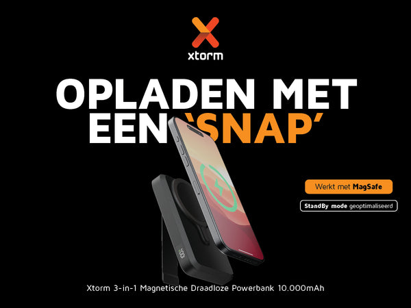Opladen met een 'snap'. Xtorm 3-in-1 Magnetische Draadloze Powerbank 10.000mAh. Werkt met MagSafe. StandBy mode geoptimaliseerd