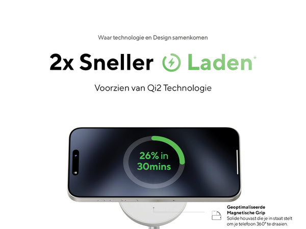 2x Sneller Laden*. Waar technologie en Design samenkomen. Voorzien van Qi2 Technologie. 26% in 30mins