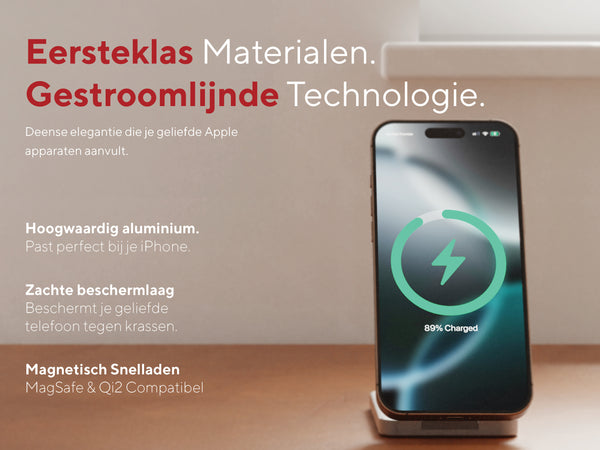 Eersteklas Materialen. Gestroomlijnde Technologie. Deense elegantie die je geliefde Apple apparaten aanvult. Hoogwaardig aluminium. Past perfect bij je iPhone. Zachte beschermlaag Beschermt je geliefde telefoon tegen krassen. Magnetisch Snelladen MagSafe & Qi2 Compatibel