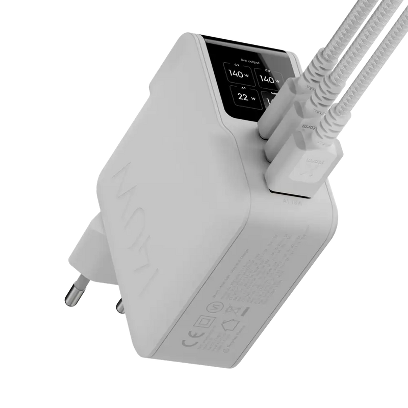 NextGen 140W Laptop Snellader - 3 poorten (2x USB-C PD + USB-A) - Dusk White