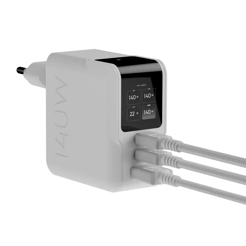 NextGen 140W Laptop Snellader - 3 poorten (2x USB-C PD + USB-A) - Dusk White