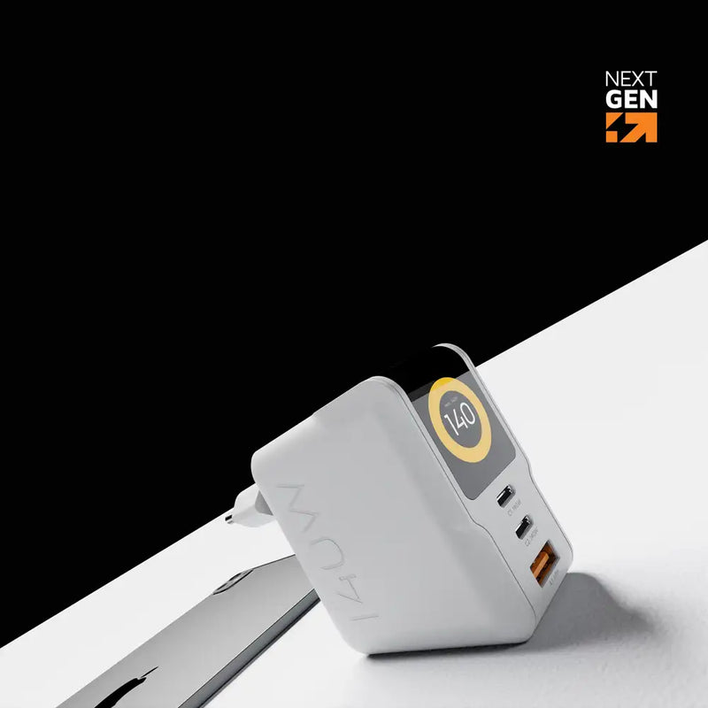 NextGen 140W Laptop Snellader - 3 poorten (2x USB-C PD + USB-A) - Dusk White