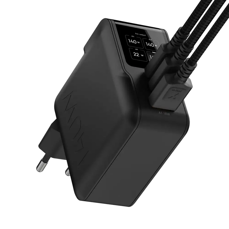 NextGen 140W Laptop Snellader - 3 poorten (2x USB-C PD + USB-A) - Midnight Black