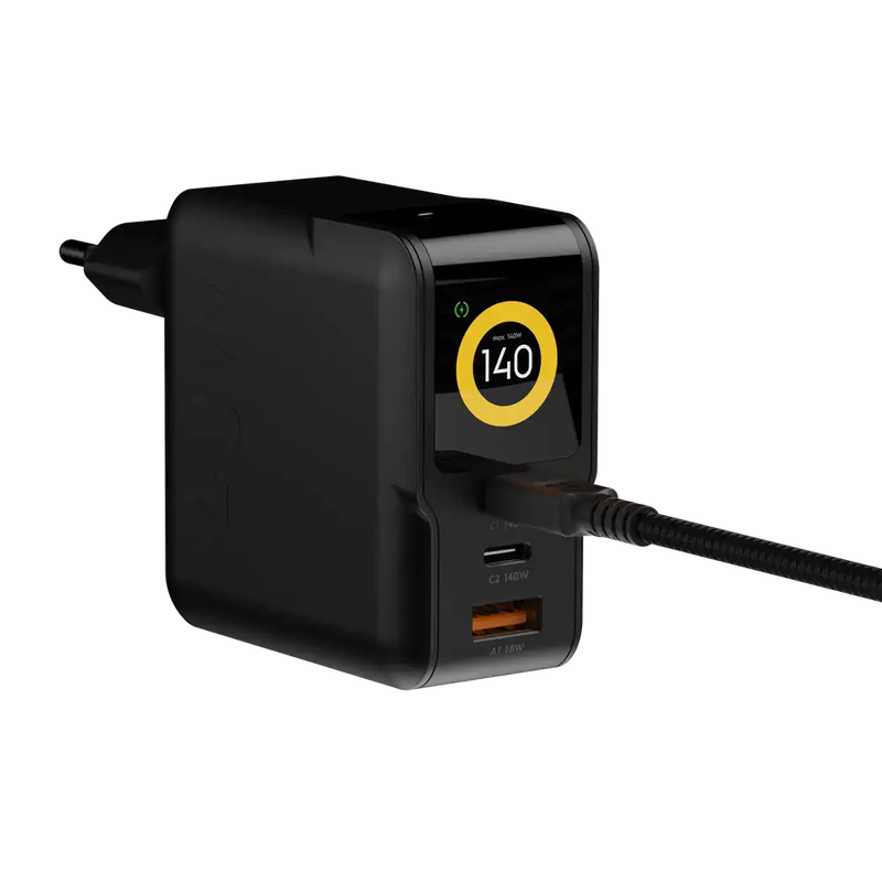 NextGen 140W Laptop Snellader - 3 poorten (2x USB-C PD + USB-A) - Midnight Black