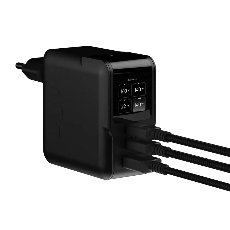 NextGen 140W Laptop Snellader - 3 poorten (2x USB-C PD + USB-A) - Midnight Black