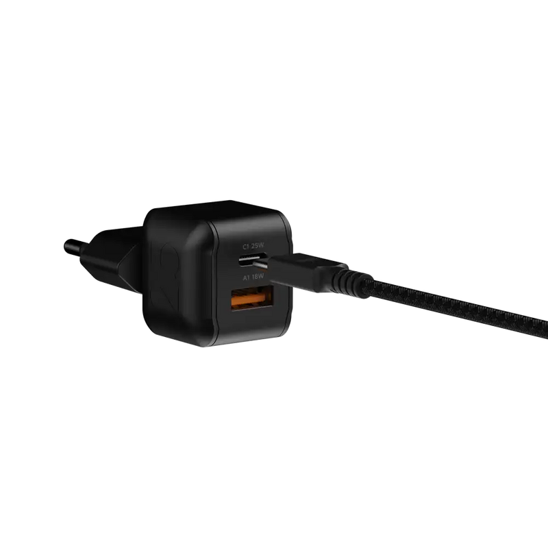 NextGen 25W Snellader - 2 poorten (USB-C PD + USB-A) - Midnight Black