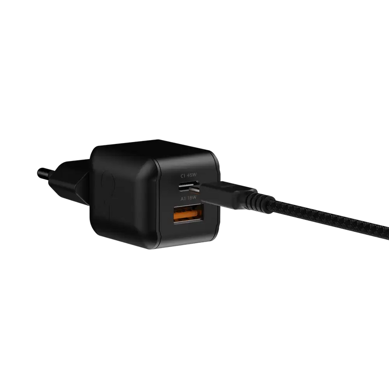 NextGen 45W Snellader - 2 poorten (USB-C PD + USB-A) - Midnight Black