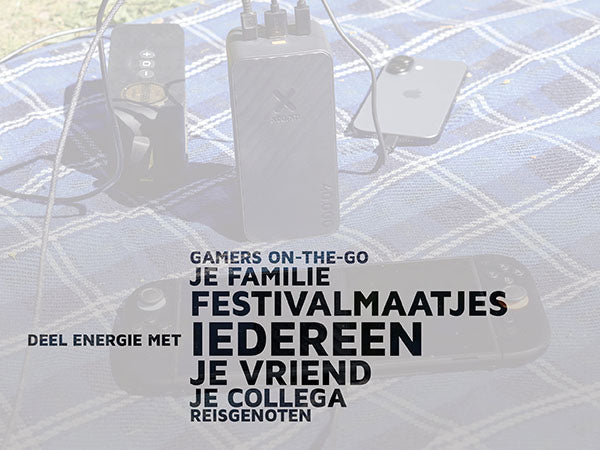 Deel energie met iedereen. Gamers on-the-go. Je familie. Festivalmaatjes. Iedereen. Je vriend. Je collega. Reisgenoten