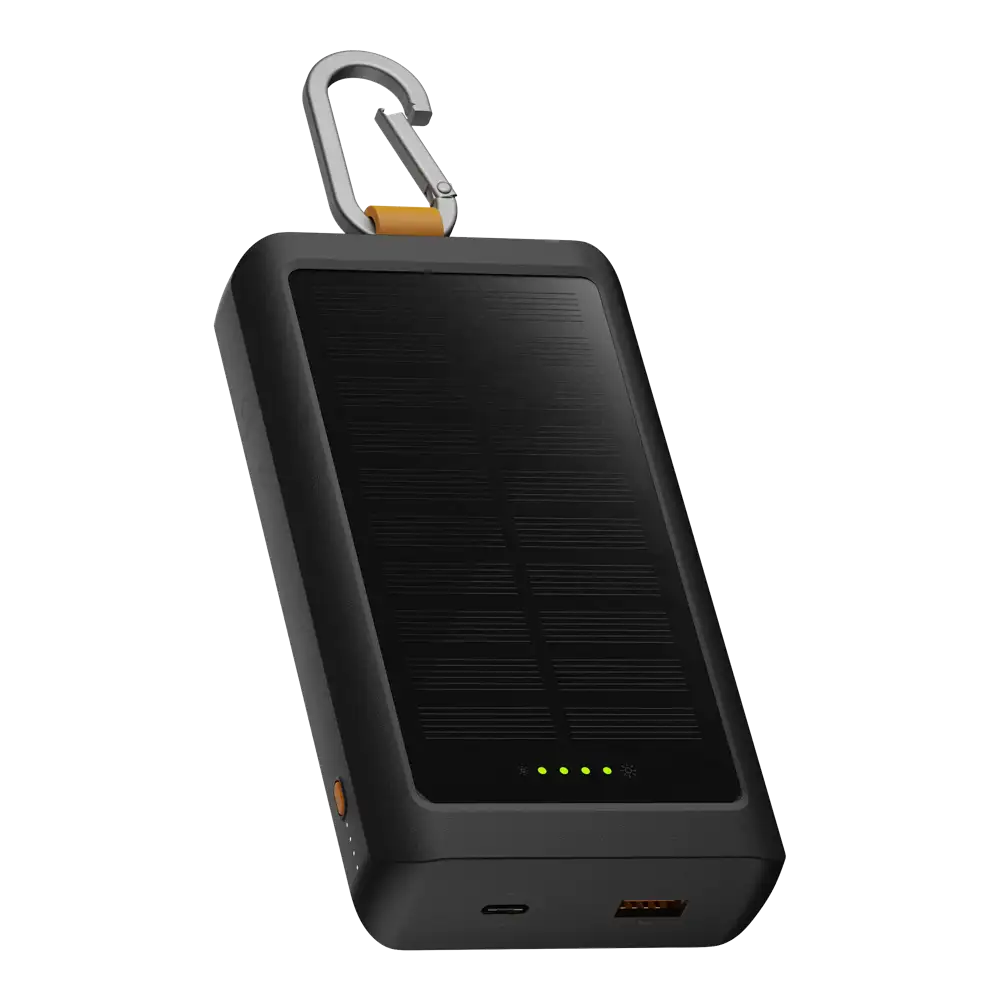 Go2 Powerbank 20W - 10.000 mAh met Solar en Lamp - Charcoal Black - Xtorm NL