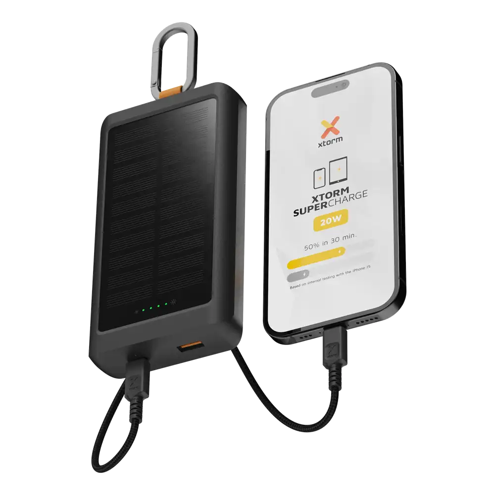 Go2 Powerbank 20W - 10.000 mAh met Solar en Lamp - Charcoal Black - Xtorm NL