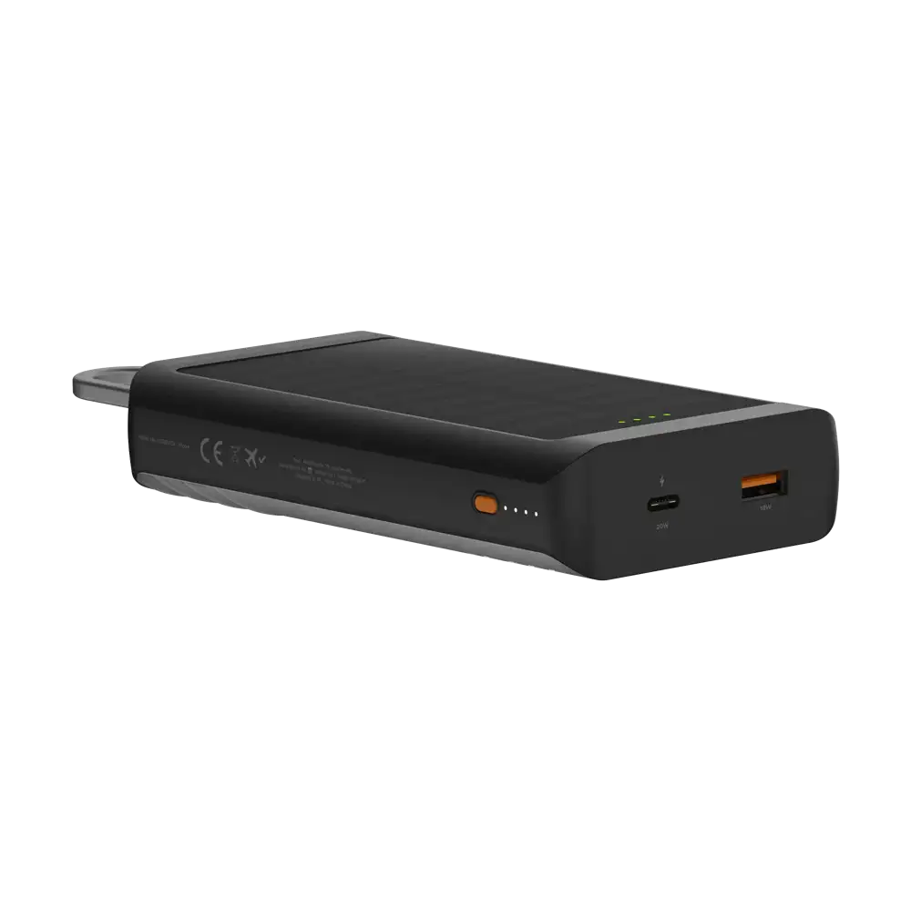 Go2 Powerbank 20W - 10.000 mAh met Solar en Lamp - Charcoal Black - Xtorm NL