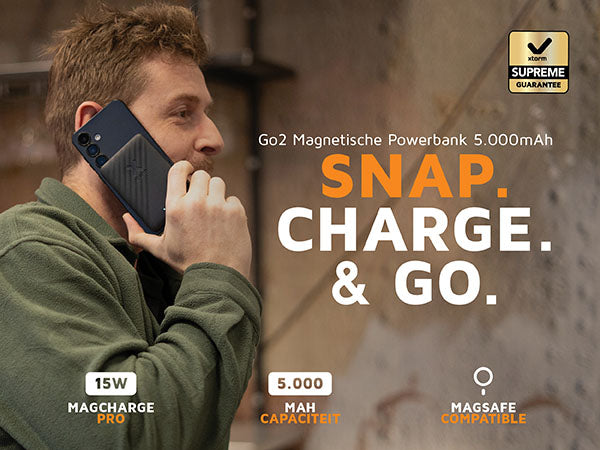 Snap. charge. & go. Go2 Magnetische Powerbank 5.000mAh. 15W magcharge pro. 5.000 mah capaciteit. MagSafe compatible
