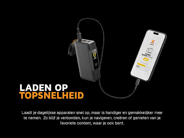 Laden op topsnelheid. Laadt je dagelijkse apparaten snel op, maar is handiger en gemakkelijker mee te nemen. Zo blijf je verbonden, kun je navigeren, creëren of genieten van je favoriete content, waar je ook bent. De meegeleverde FastCharge USB-C-kabel zorgt al vanaf het eerste gebruik voor optimale laadprestaties. 50% in 30 Minuten