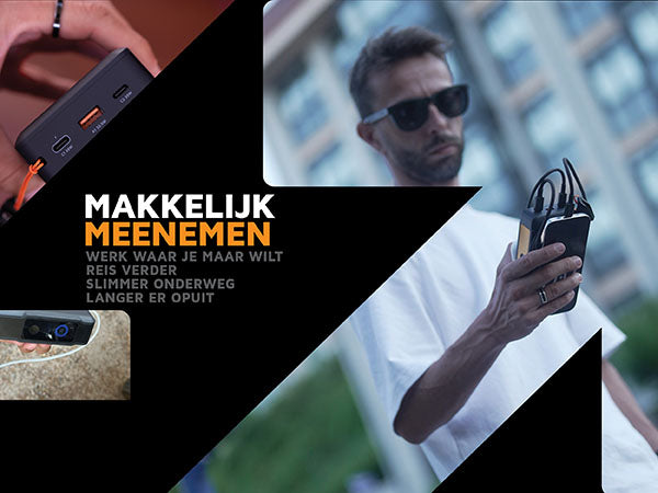 Makkelijk meenemen. Werk waar je maar wilt: Blijf productief zonder te hoeven zoeken naar stopcontacten. Reis verder: Dankzij de batterijcapaciteit van 77 Wh, geschikt voor vliegreizen in handbagage. Slimmer onderweg: Zorg dat je telefoon opgeladen blijft voor navigatie, muziek en videogesprekken. Langer er opuit: Houd je telefoon klaar voor foto’s, navigatie en spontane avonturen gedurende de hele dag