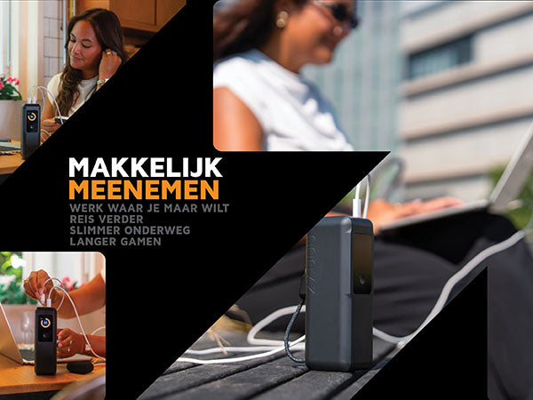 Makkelijk meenemen. Werk waar je maar wilt: Blijf productief zonder te hoeven zoeken naar stopcontacten. Reis verder: Dankzij de batterijcapaciteit van 99,9Wh, geschikt voor vliegreizen in handbagage. Slimmer onderweg: Zorg dat je telefoon opgeladen blijft voor navigatie, muziek en videogesprekken. Langer gamen: Laad je draagbare spelconsole op zonder je spel te hoeven onderbreken