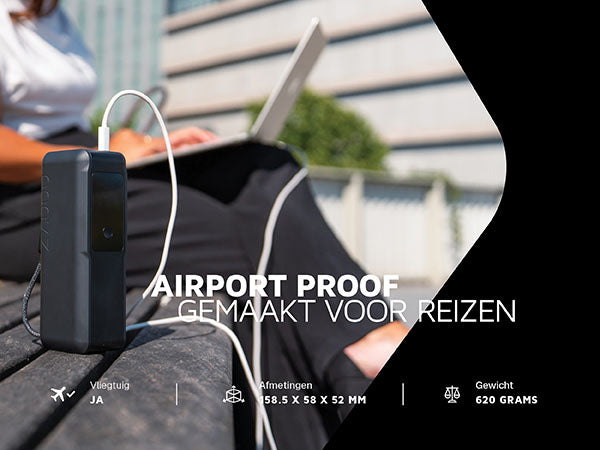 Airportproof gemaakt voor reizen. Vliegtuig ja. Afmetingen 158.5 x 58 x 52 mm. Gewicht 620 grams