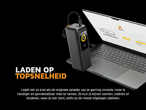 Laden op topsnelheid. Laadt net zo snel als de originele oplader van je gaming console, maar is handiger en gemakkelijker mee te nemen. Zo kun je blijven werken, creëren of studeren, waar je ook bent, zelfs op de meest afgelegen plekken. De meegeleverde FastCharge USB-C-kabel zorgt al vanaf het allereerste gebruik voor optimale laadprestaties. 50% in 30 Minuten