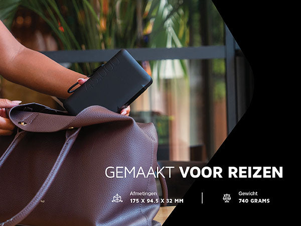 Gemaakt voor reizen. Afmetingen 175 x 94.5 x 32 mm. Gewicht 740 grams