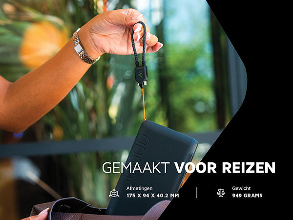 Gemaakt voor reizen. Afmetingen 175 x 94 x 40.2 mm. Gewicht 949 grams