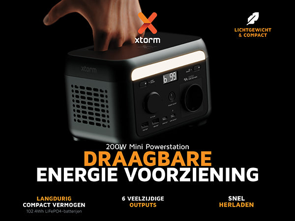 Draagbare energie voorziening. 200W Mini Powerstation. Lichtgewicht & compact. Langdurig compact vermogen 102.4Wh LiFePO4-batterijen. 6 veelzijdige outputs. Snel herladen