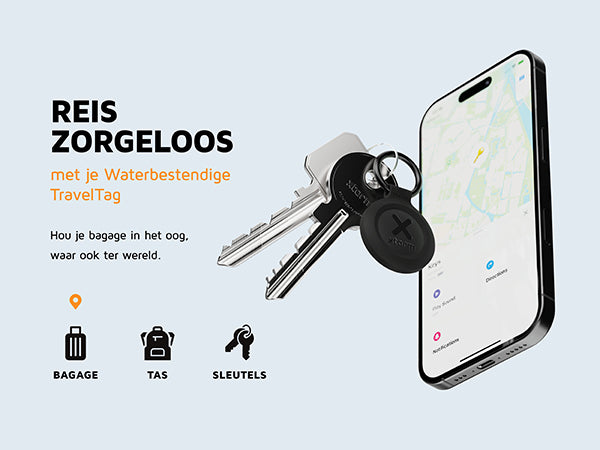 Reis zorgeloos. Met je Waterbestendige TravelTag. Hou je bagage in het oog, waar ook ter wereld. Bagage. Tas. Sleutels