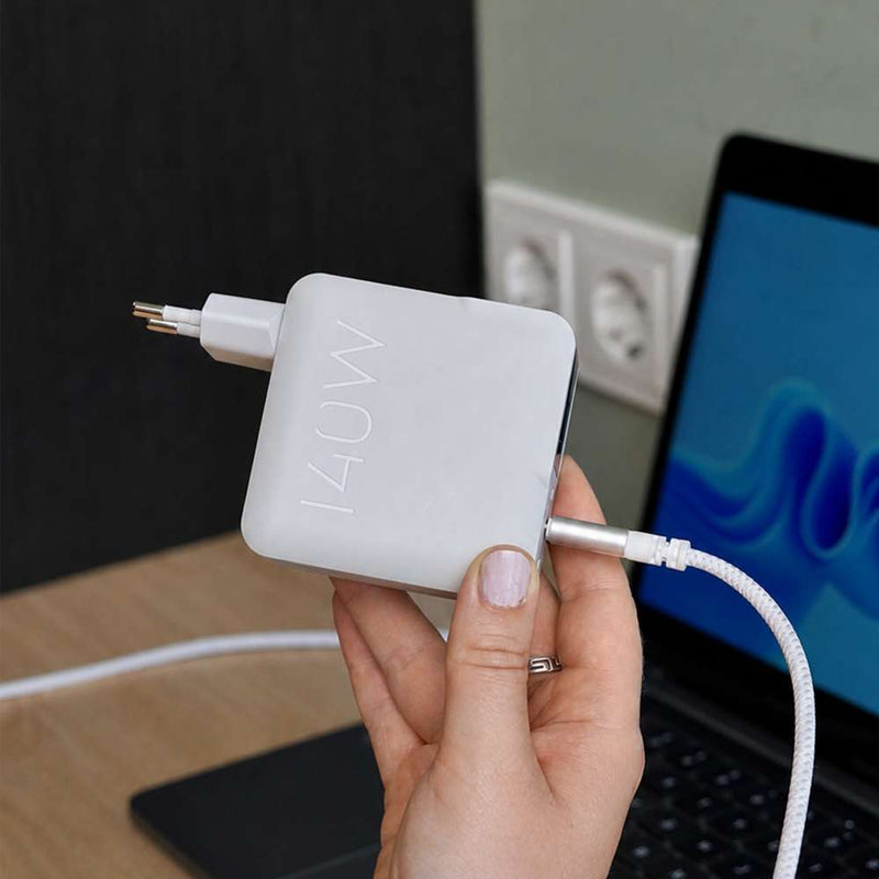 NextGen 140W Laptop Snellader - 3 poorten (2x USB-C PD + USB-A) - Dusk White