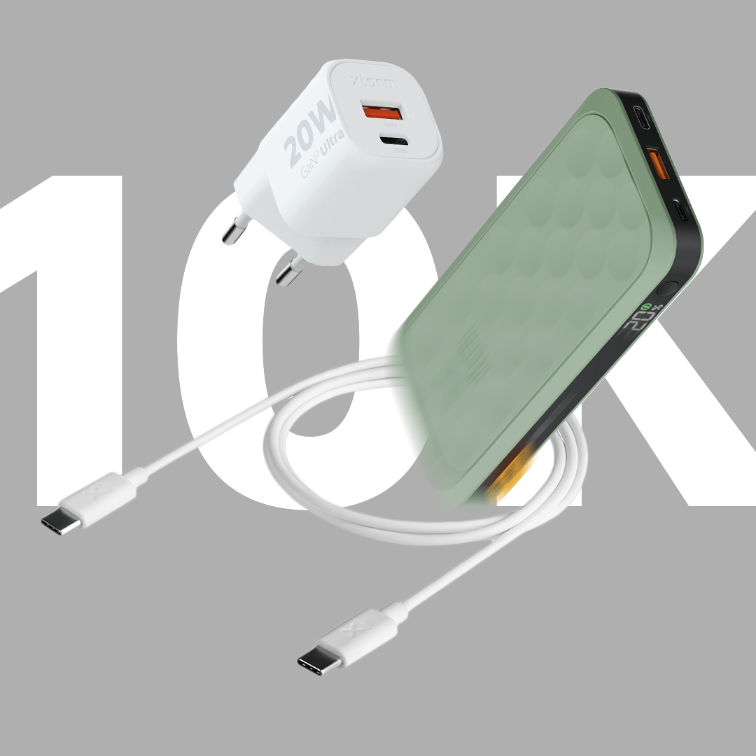 FS5 Sage Green 10.000 20W +20W Snellader +USB-C PD kabel 100W Bundel - Xtorm NL