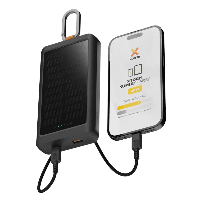 Go2 Powerbank 20W - 10.000 mAh met Solar en Lamp - Charcoal Black - Xtorm NL