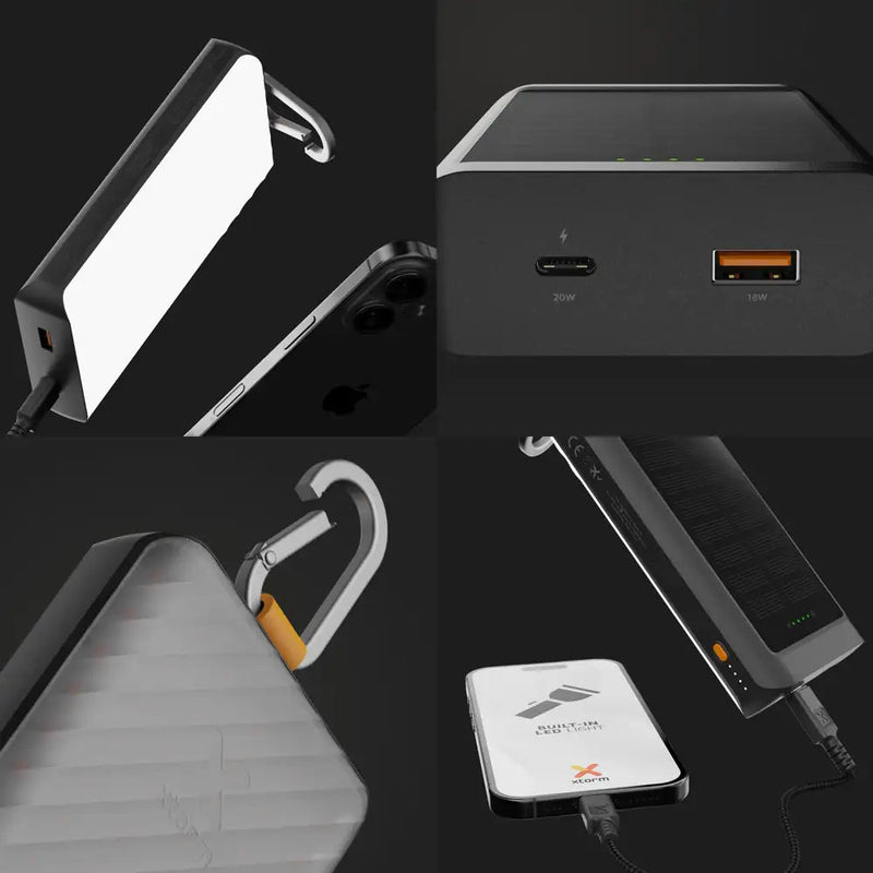 Go2 Powerbank 20W - 10.000 mAh met Solar en Lamp - Charcoal Black - Xtorm NL