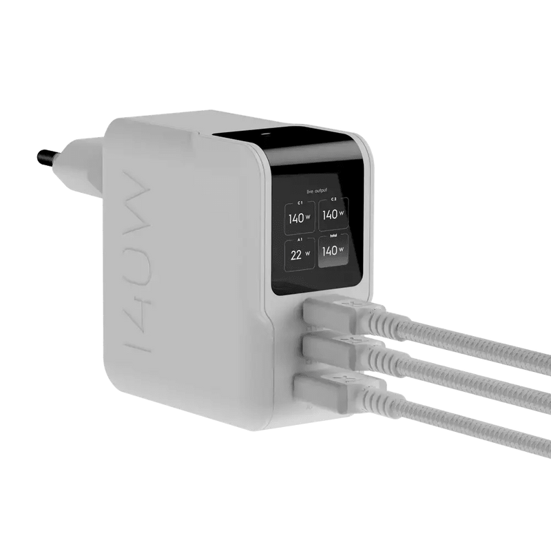 NextGen 140W Laptop Snellader - 3 poorten (2x USB-C PD + USB-A) - Dusk White - Xtorm NL