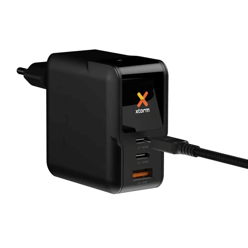 NextGen 140W Laptop Snellader - 3 poorten (2x USB-C PD + USB-A) - Midnight Black - Xtorm NL