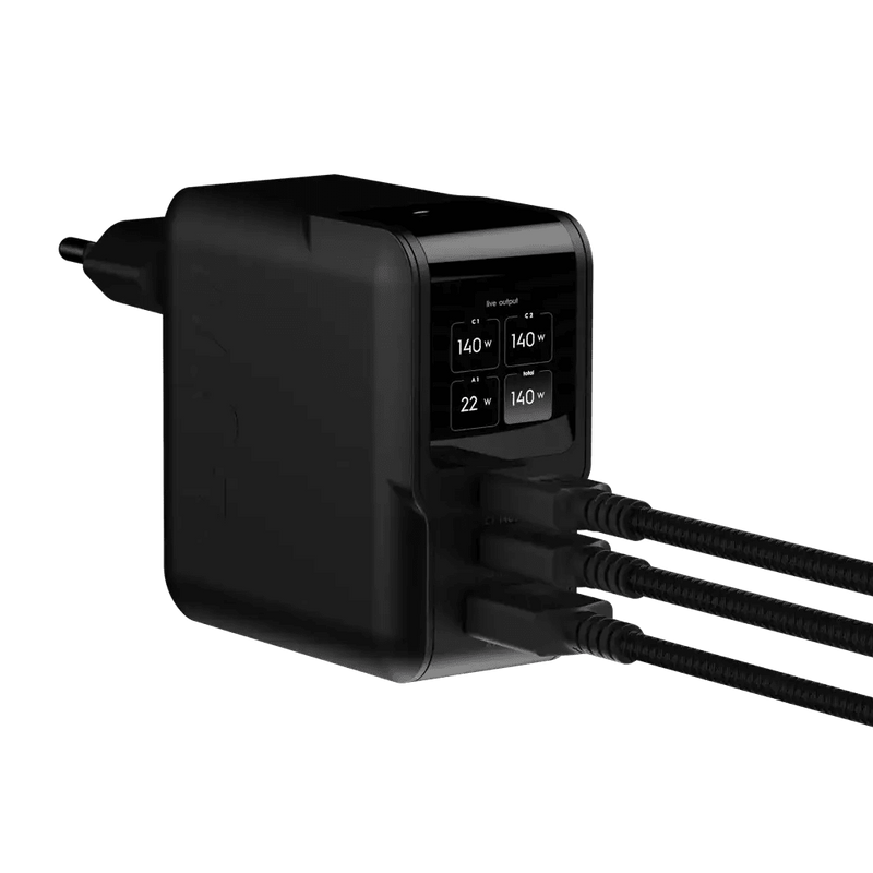 NextGen 140W Laptop Snellader - 3 poorten (2x USB-C PD + USB-A) - Midnight Black - Xtorm NL