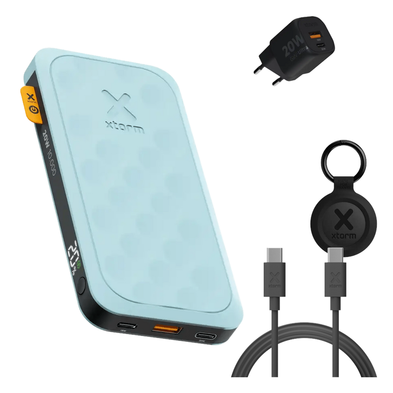 FS5 Reis Bundel 10.000 mAh Teal Blue met snellader, kabel en TravelTag