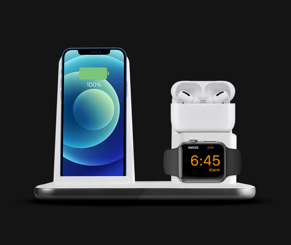 Draadloos oplaadstation met iPhone, AirPods en Apple Watch: laag 2, bescherming tegen doorladen